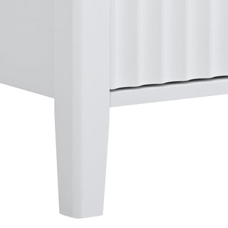 Sunvega Modern 4-Vertical Wavy Slatted Doors Sideboard with Solid Wood Legs and Metal Handles for Dining Room