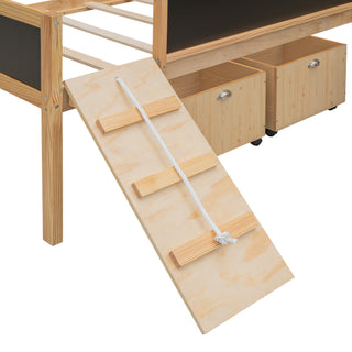 Sunvega Twin Size Pine Wood Loft Bed with Climbing Frame and Slide