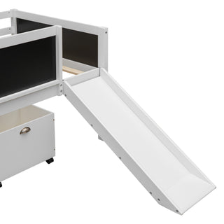 Sunvega Twin Size Pine Wood Loft Bed with Climbing Frame and Slide