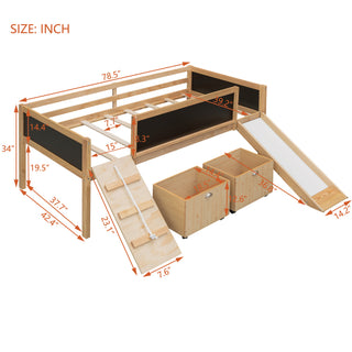 Sunvega Twin Size Pine Wood Loft Bed with Climbing Frame and Slide