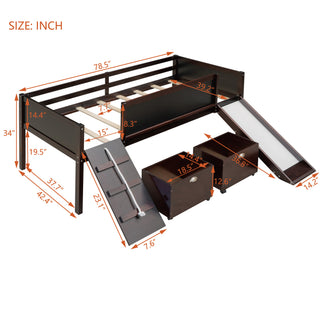 Sunvega Twin Size Pine Wood Loft Bed with Climbing Frame and Slide