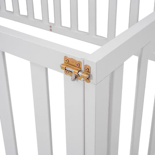 Sunvega Twin Size Wood Floor Bed Frame with Fence and Door in Walnut Finish