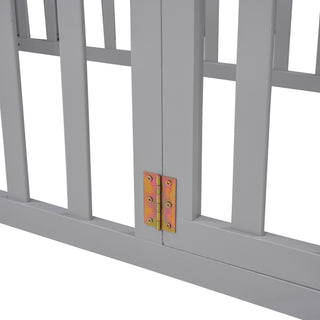 Sunvega Twin Size Wood Floor Bed Frame with Fence and Door in Walnut Finish