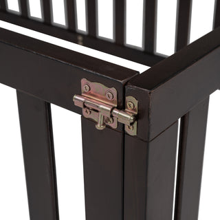 Sunvega Twin Size Wood Floor Bed Frame with Fence and Door in Walnut Finish