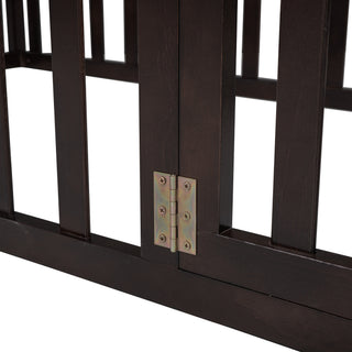 Sunvega Twin Size Wood Floor Bed Frame with Fence and Door in Walnut Finish