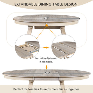 Sunvega Retro Round Extendable Dining Table for Dining Room with Flip Leaves