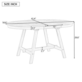 Sunvega Retro Round Extendable Dining Table for Dining Room with Flip Leaves