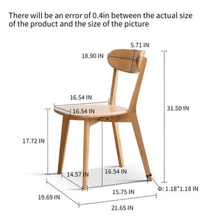 Sunvega Solid Oak Wood Dining Chairs Set of 2 with Curved Backrest and Non-Slip Feet