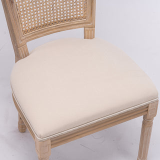 Sunvega French Style Solid Wood Frame Linen Fabric Oval Back Dining Chairs Set of 2