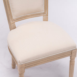 Sunvega French Style Solid Wood Frame Linen Fabric Oval Back Dining Chairs Set of 2