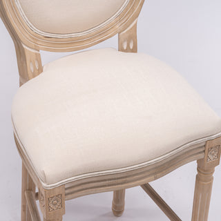 Sunvega French Style Solid Wood Frame Linen Fabric Oval Back Dining Chairs Set of 2