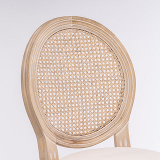 Sunvega French Style Solid Wood Frame Linen Fabric Oval Back Dining Chairs Set of 2