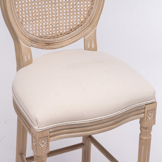 Sunvega French Style Solid Wood Frame Linen Fabric Oval Back Dining Chairs Set of 2