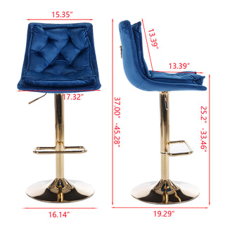 Sunvega Set of 2 Black Velvet Swivel Bar Stools with Chrome Footrest and Adjustable Height