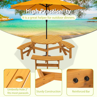 Sunvega Fir Wood Picnic Table with 2 Benches 75 Inch Dining Surface 2220lb Capacity