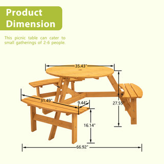 Sunvega Fir Wood Picnic Table with 2 Benches 75 Inch Dining Surface 2220lb Capacity