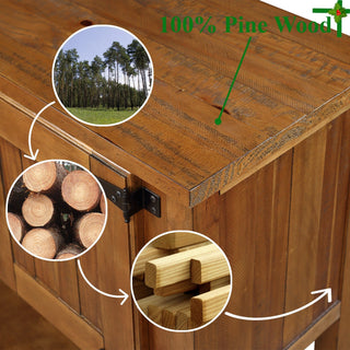 Sunvega Retro Style Solid Pine Wood Sideboard Console Table with 2 Drawers and Cabinets
