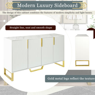 Sunvega Modern White Kitchen Cabinet with Four Doors Metal Handles Adjustable Shelves