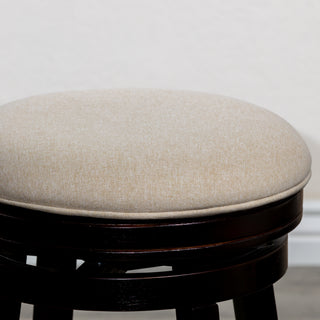 Sunvega 30 Inch Bar Stool with Beige Fabric Seat and Cherry Finish