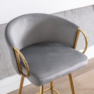 Sunvega 30 Inch Set of 2 Velvet Bar Stools with Chrome Footrest and Golden Leg