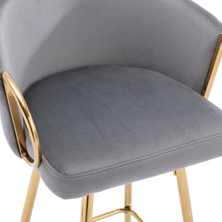 Sunvega 30 Inch Set of 2 Velvet Bar Stools with Chrome Footrest and Golden Leg