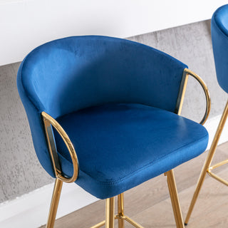 Sunvega 26 Inch Set of 2 Velvet Bar Stools with Chrome Footrest and Golden Leg