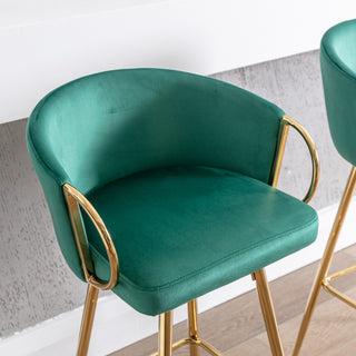 Sunvega 26 Inch Set of 2 Velvet Bar Stools with Chrome Footrest and Golden Leg