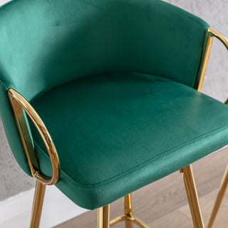 Sunvega 30 Inch Set of 2 Velvet Bar Stools with Chrome Footrest and Golden Leg