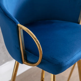 Sunvega 30 Inch Set of 2 Velvet Bar Stools with Chrome Footrest and Golden Leg