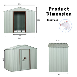 Sunvega 8x4ft Outdoor Metal Storage Shed with Galvanized Steel Panels and Foundation