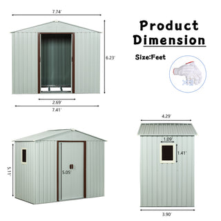 Sunvega 8ft x 4ft Outdoor Metal Storage Shed With Window and Metal Foundation