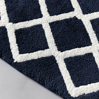 Sunvega Reversible High Pile Tufted Microfiber Bath Rug with Geometric Square and Stripes
