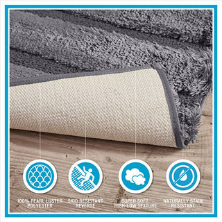 Sunvega Soft Fade Resistant Non Skid Bath Rug with High Low Stripe Design