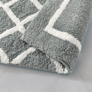 Sunvega Reversible High Pile Tufted Microfiber Bath Rug with Geometric Square and Stripes