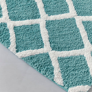 Sunvega Reversible High Pile Tufted Microfiber Bath Rug with Geometric Square and Stripes