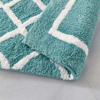 Sunvega Reversible High Pile Tufted Microfiber Bath Rug with Geometric Square and Stripes