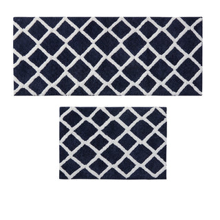Sunvega Reversible High Pile Tufted Microfiber Bath Rug with Geometric Square and Stripes