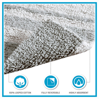 Sunvega Reversible Cotton Bath Rug with Plush Stripes and Textured Massage