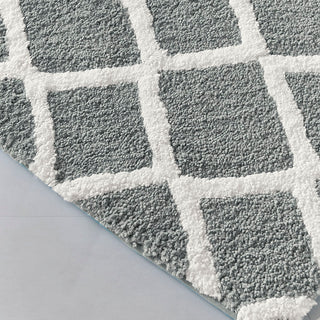 Sunvega Reversible High Pile Tufted Microfiber Bath Rug with Geometric Square and Stripes