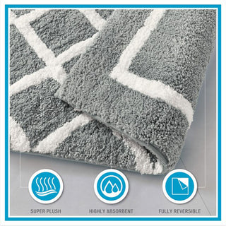 Sunvega Reversible High Pile Tufted Microfiber Bath Rug with Geometric Square and Stripes