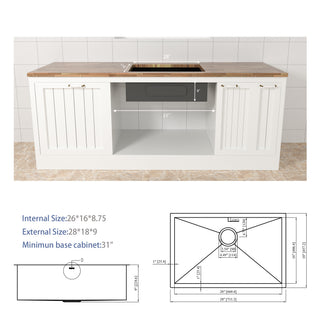 Sunvega 32x19 Inch Undermount Kitchen Sink with Superior Drainage and Soundproofing