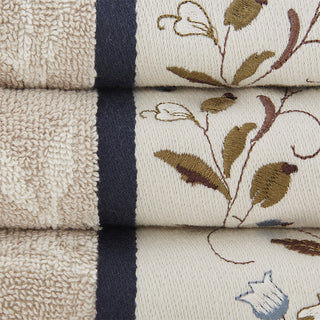 Sunvega Elegant Cotton Jacquard 6 Piece Towel Set with Floral Embroidery