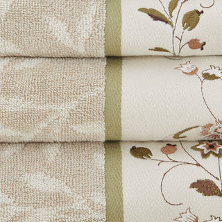 Sunvega Elegant Cotton Jacquard 6 Piece Towel Set with Floral Embroidery