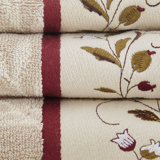Sunvega Elegant Cotton Jacquard 6 Piece Towel Set with Floral Embroidery