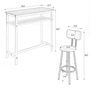 Sunvega Counter Height Square Table Set With 2 Foldable Stools for Kitchen and Apartment