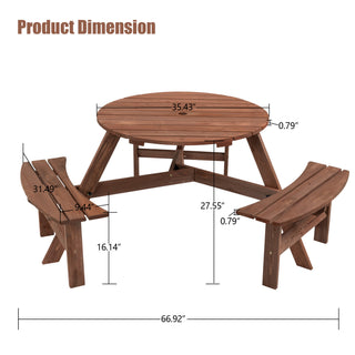Sunvega Fir Wood Picnic Table with 2 Benches 75 Inch Dining Surface 2220lb Capacity