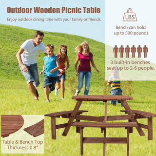 Sunvega Fir Wood Picnic Table with 2 Benches 75 Inch Dining Surface 2220lb Capacity