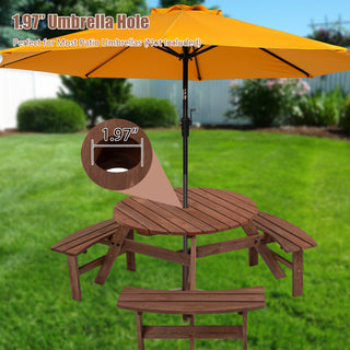 Sunvega Fir Wood Picnic Table with 2 Benches 75 Inch Dining Surface 2220lb Capacity