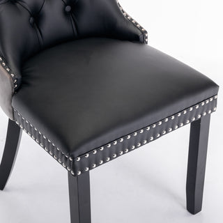 Sunvega Modern Tufted PU and Velvet Upholstered Dining Chair with Wood Legs and Nailhead Trim