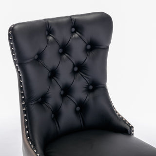 Sunvega Modern Tufted PU and Velvet Upholstered Dining Chair with Wood Legs and Nailhead Trim